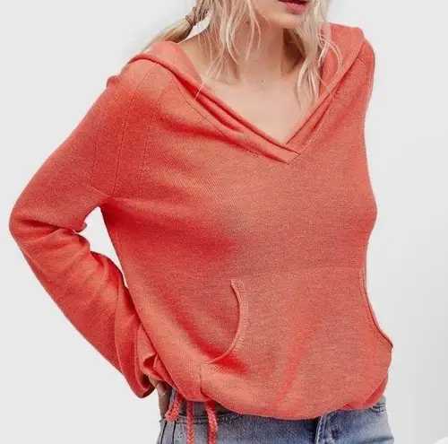 Free People  Optimist Hoodie Coral Sweatshirt Size Medium Bin 214