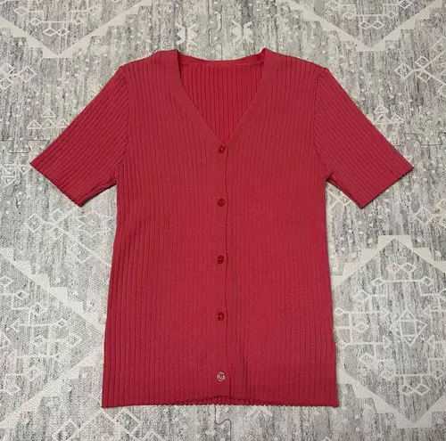 Dazy Short Sleeved Pink Ribbed Button Front Cardigan Top Size Large 90's Y2K Size M