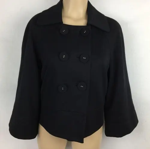 Sandro Black Double Breasted Button Up 3/4 Sleeve Length Pea Coat L
