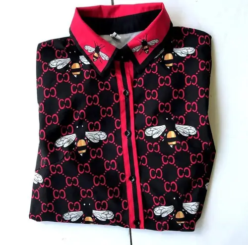 Vintage Diandian Didi Shirt Large Honey Bees Front Buttons Art to Wear Red Size undefined