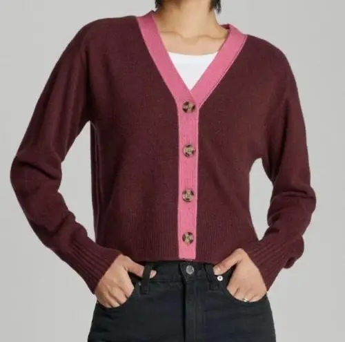 Everlane  The Cashmere Cardigan Cropped Boxy Button Front Tawny Port Bubblegum