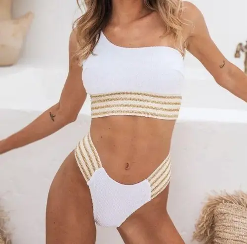 cupshe one shoulder metallic bikini set