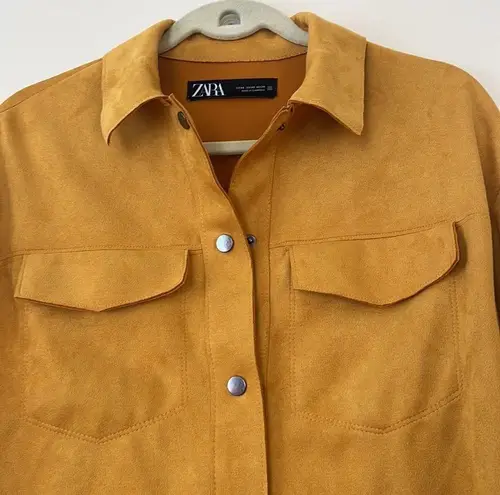 ZARA  Gold Yellow Faux Suede Leather Oversized Jacket Size XSmall