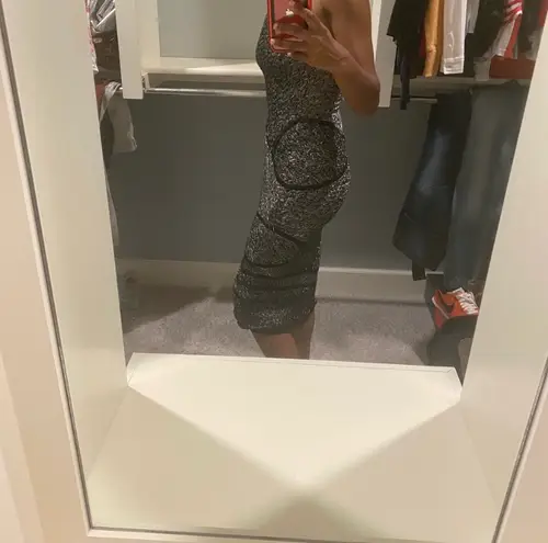 Rachel Roy black and gold one shoulder dress XS