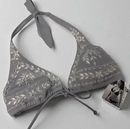 Victoria Secret VS Gray W/ Silver Eyelet Leaves bikini top swim M Halter NWT Size 8