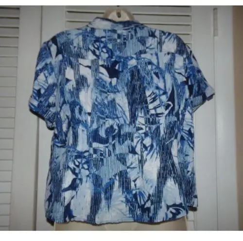 Christopher & Banks  linen/rayon tropical print blouse PL Summer beach