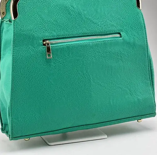 Lux teal hard bottom and side shoulder bag gold accent