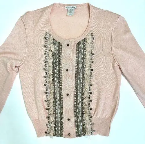 Oscar de la Renta Beaded Cardigan Spring 2011 Blush Pink Size XS