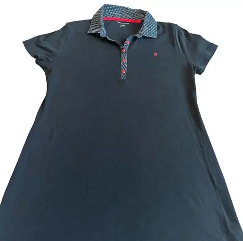 Tommy Hilfiger  Black Polo Dress Short Sleeve Polka Dot Stretch Size Large Womens