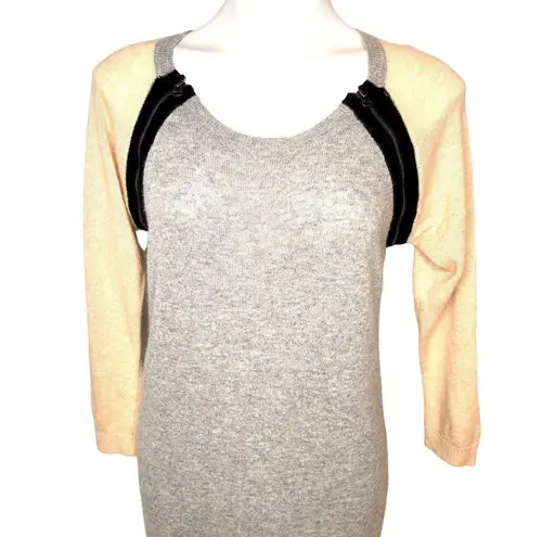 Club Monaco Knit Sweater Color Block Dress Grey Cream Navy Size Medium Zipper