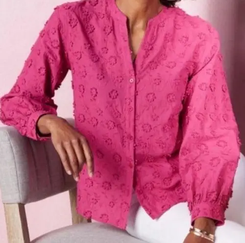 Soft Surroundings Womens Shirt Blouse Mauve Embroidered 3D Flower Size Medium