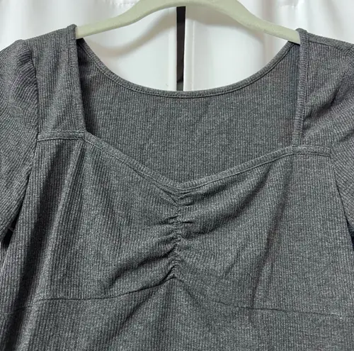 SheIn Solid Gray Ruched Short Sleeve Crop Top Cotton T-Shirt Size Medium