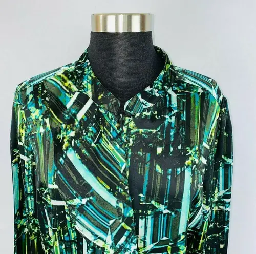 Worthington  Womens XL Abstract Print Button Down Ruffle Front Long Sleeve Top