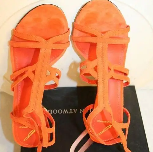 Brian Atwood B  Orange Strappy Suede Sandals