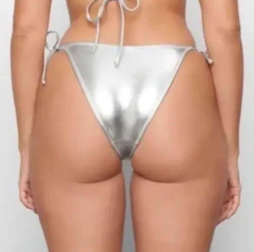 SKIMS metallic swim tie bikini bottom in nickel size XL