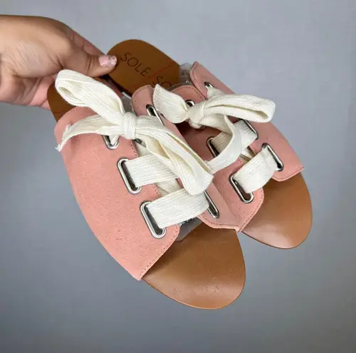 Sole Society Pink Suede Lace Up Mules Slides Women's Size 8M Shoes