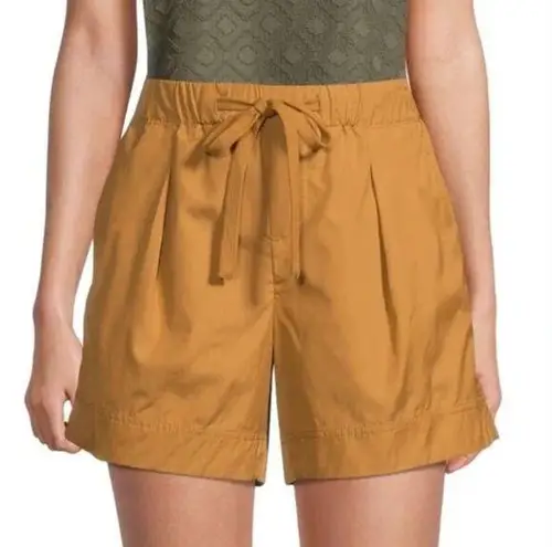 Vince  Box Pleat Drawstring Shorts Cotton High Rise in Mustard Women's S