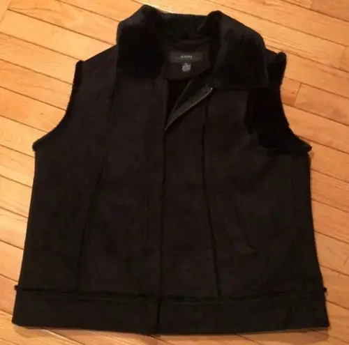Alfani Suede Faux Fur Vest Black Petite L