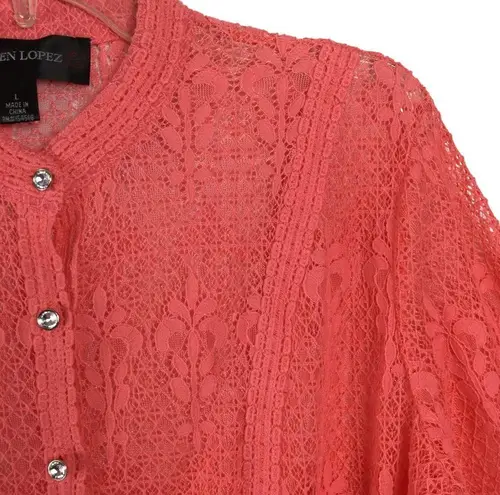Colleen Lopez lace coral boho bell sleeve coverup Size L