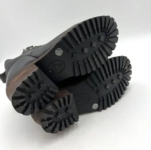 Ash Black Leather Lug Sole Boots Lace Up Moto Ankle Booties