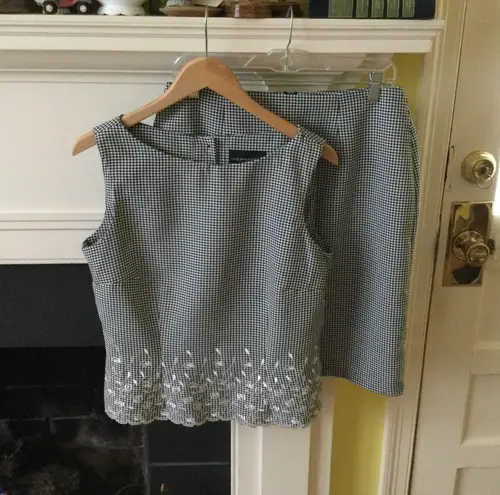 Connected Apparel Vintage 90s Gingham Floral Embroidered Two Piece Skirt Set by - Sz 12