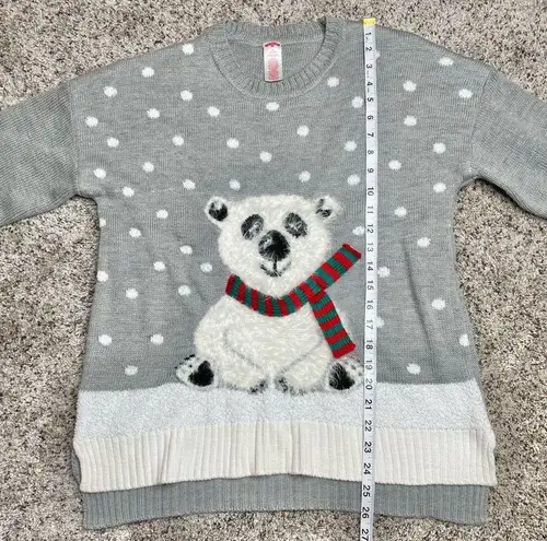 Holiday Time Grey White Polka Dot Polar Bear Snow Christmas Ugly Sweater Medium