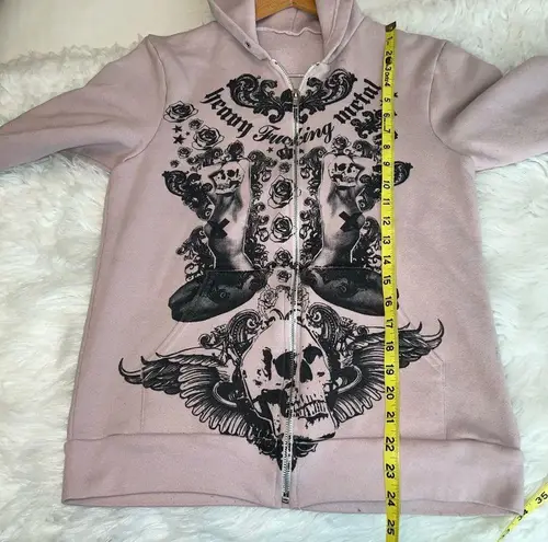 Unique print Heavy F*cking Metal zip up Hoodie size medium HAS FLAWS