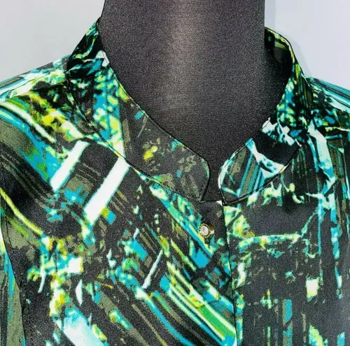 Worthington  Womens XL Abstract Print Button Down Ruffle Front Long Sleeve Top