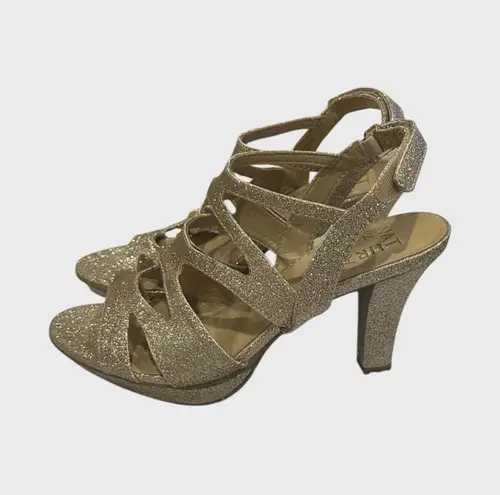 Naturalizer Dianna Gold Sparkle Platform Heels Strap Sandals Women’s Sz 7.5