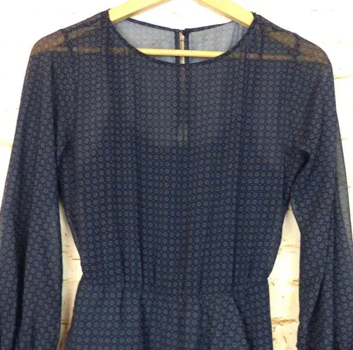 Bailey 44 Brandi Chiffon Dress Womens S Blue Medallion Print Long Sleeve Sheer