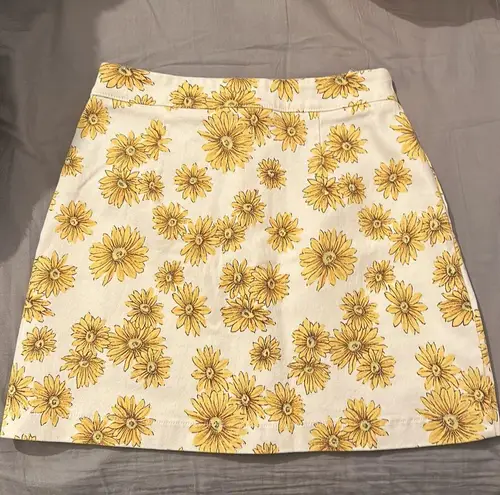 Forever 21 Cream & Yellow Floral Button Up Skirt