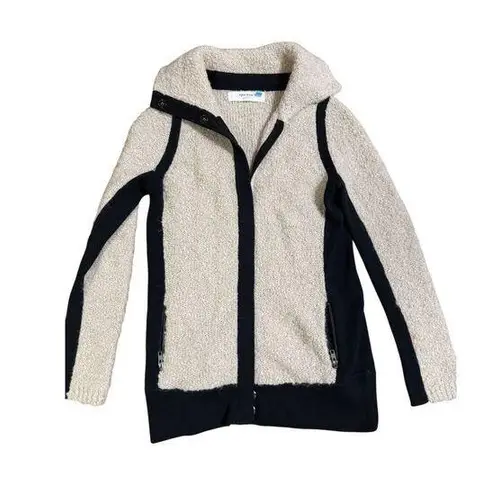 Anthropologie Sparrow Boucle Knit Color Block Wool Blend Sweater Jacket Sz S Black