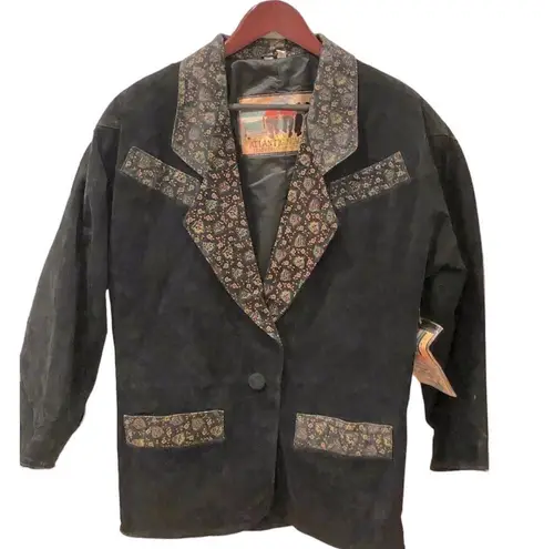 NWT Leather Suede Jacket Blazer Black Paisley Trim Western M Size M