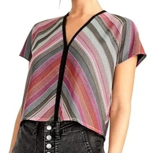 Rachel Roy Purple Black Striped Mariposa Metallic V Neck And Back Top Size S NWT