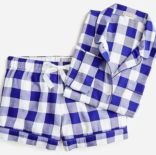 J.Crew  Long-Sleeve Flannel Pajama Short Set In Buffalo Check Blue White Size M