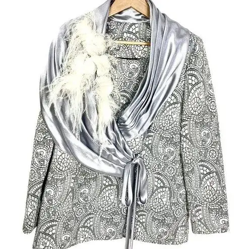 Elite Champagne 2 PC Blazer Shell Silver Brocade Mother of Bride Church Size 10