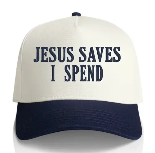 NWT Jesus Saves I Spend Trucker Hat Cream/Black Black