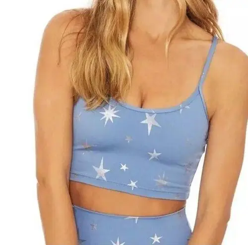 Beach Riot NEW  Libby Crop Tank Top Winter Star Print Size XS Light Blue Silver