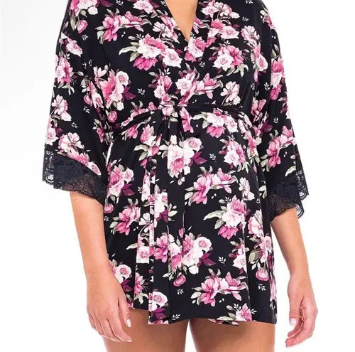 secret treasures Womens Short Maternity Robe Size L - XL Floral Lace Trim New