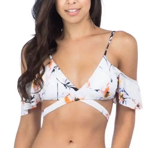 The Bikini Lab Watercolor Floral Ruffle Wrap Bikini Swim Top NWT size Medium