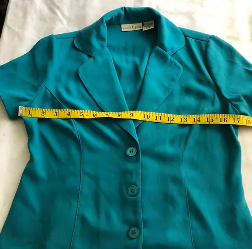 Studio I 2000s teal turquoise Blue button-up fitted blazer top blouse Measurement in pics