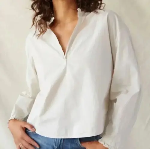 Amo Rosa Ruffle Shirt In Pumice Size Large Tan