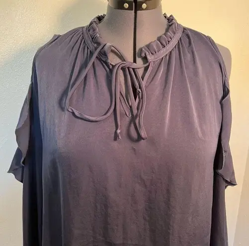 Vintage Havana Cold Shoulder Ruffle Blouse Navy Blue