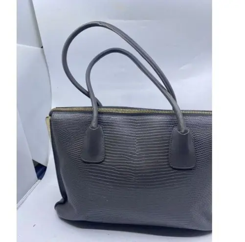 Furla Unique Vintage Snake Print Metal Side Supports Gray Leather Tote