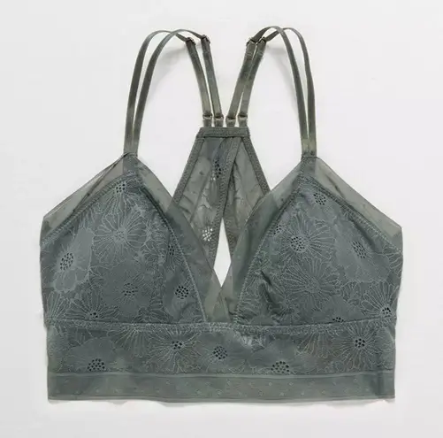 Aerie  Pop Lace Olive Sage Green Padded Bralette Size M