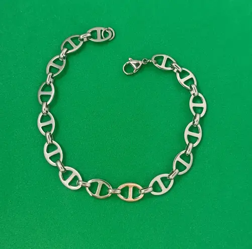 Titanium Steel Link Chain Bracelet for Men Women,Unisex Punk Hip Hop Bracelet Silver