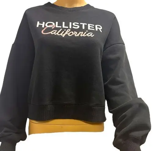 Hollister  California Black Crew Neck Long Sleeve Cropped Sweatshirt Womens Large