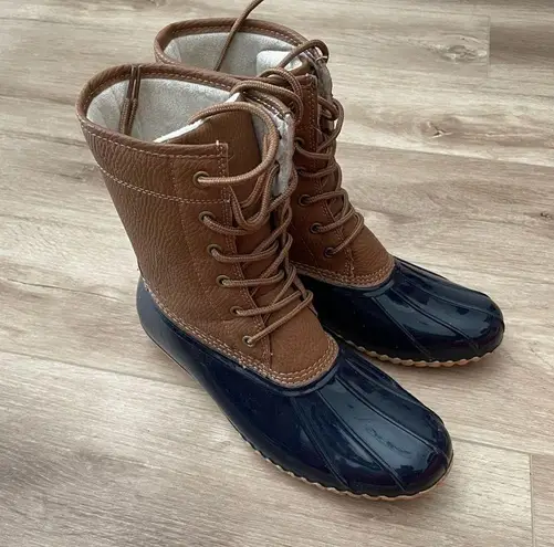Jambu JBU by Women's Navy/Tan Lace Up Maplewood Waterproof Duck Boots sz 8