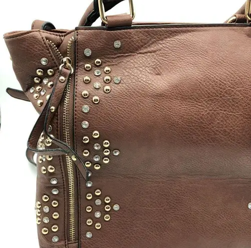 LATique Shoulder Bag Crossbody Purse Handbag Faux Leather Studded Brown