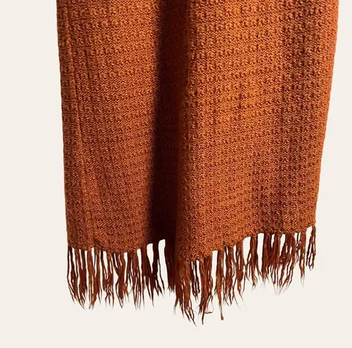 Pamela Love Orange Fringe Long Sleeve Knit Sweater Midi Dress Size XL